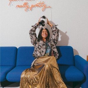 Dressed in LALA Metallic Gold Midi Skirt